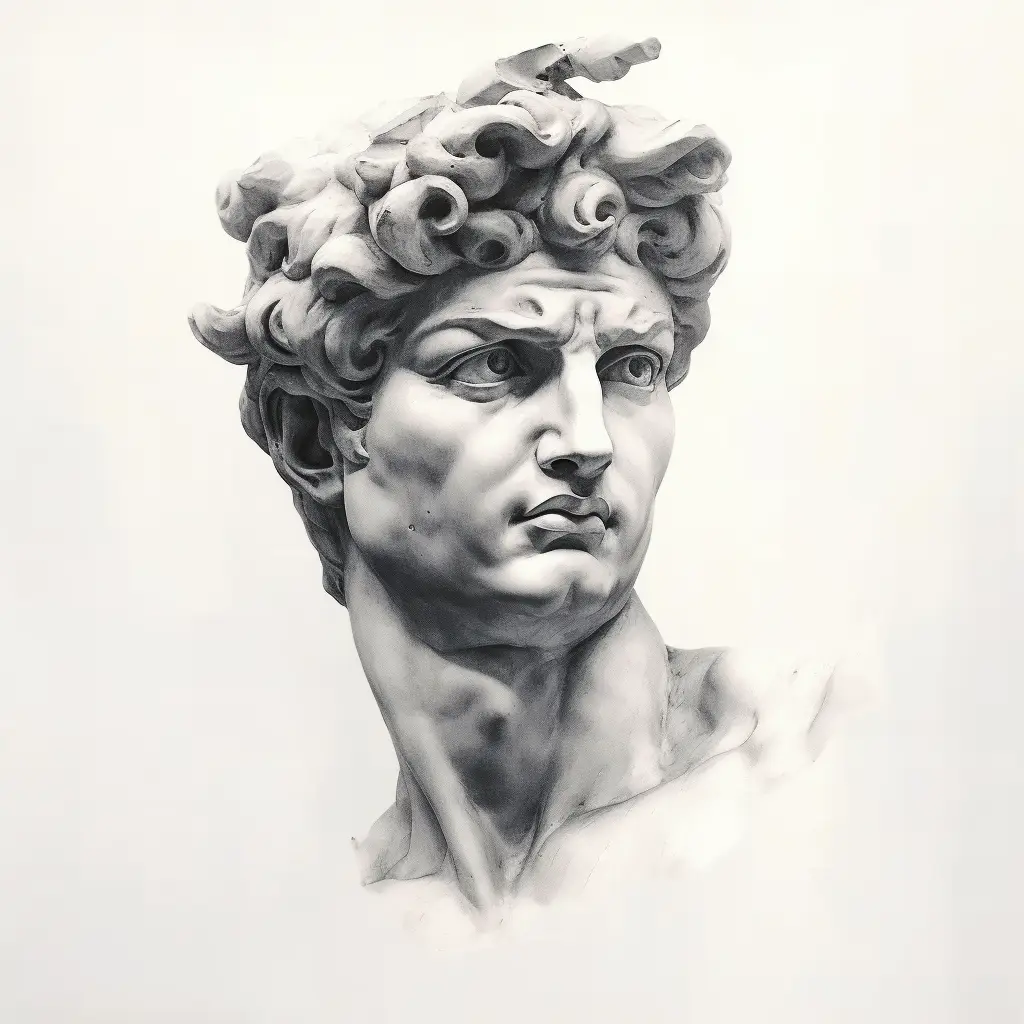 David statue head sketch black and white pencil drawing