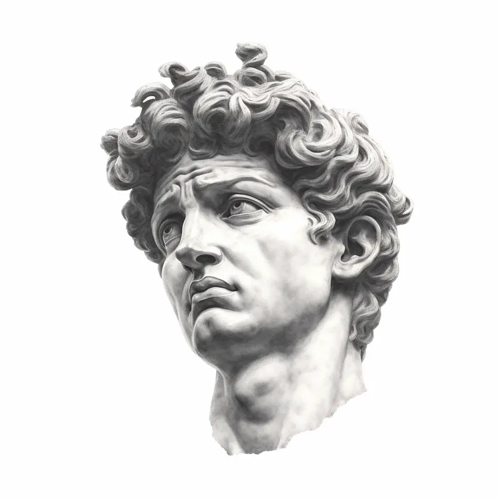 David statue head sketch pencil black and white drawing