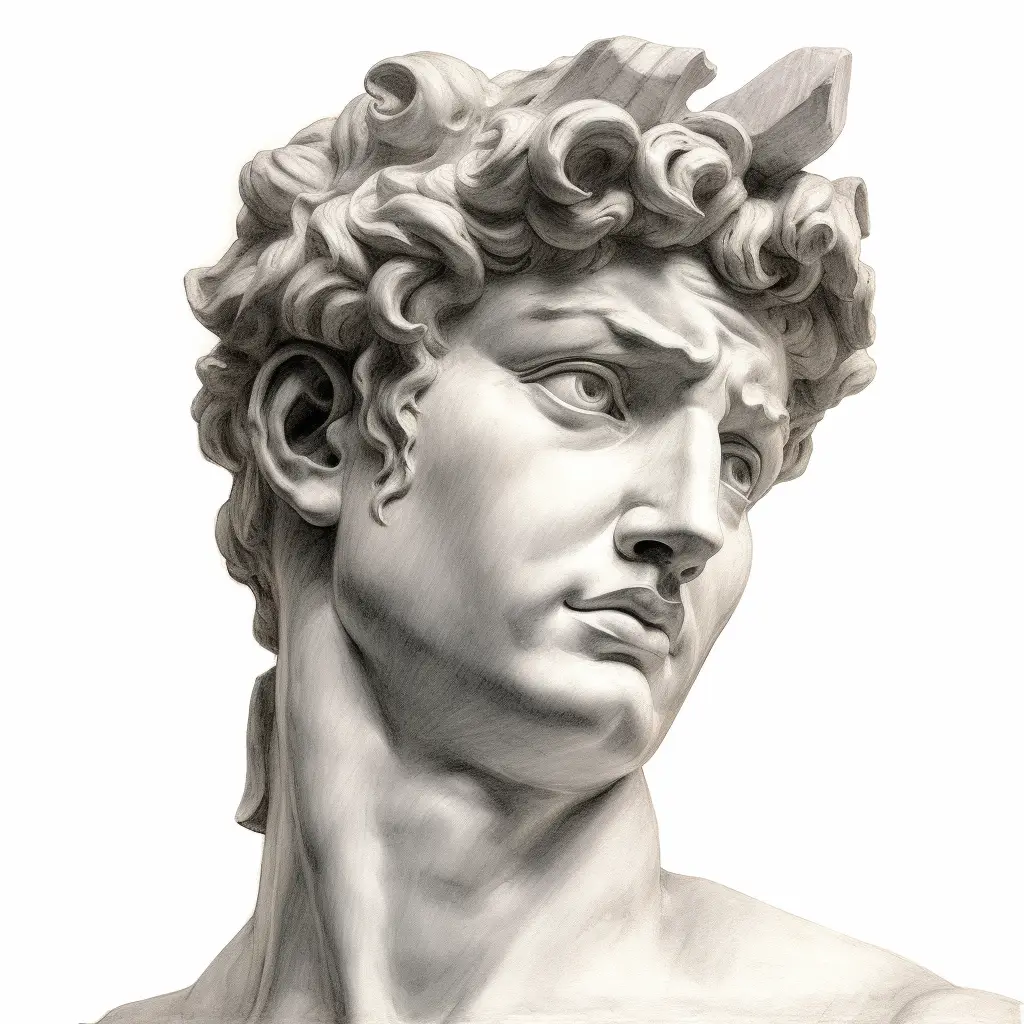 David statue head sketch pencil drawing black and white