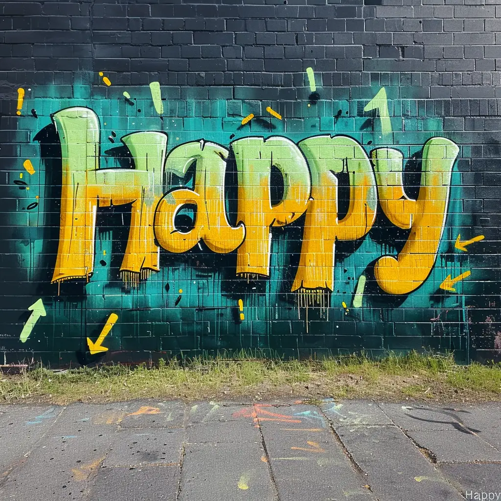 Happy font type graffiti wall painting word typography art
