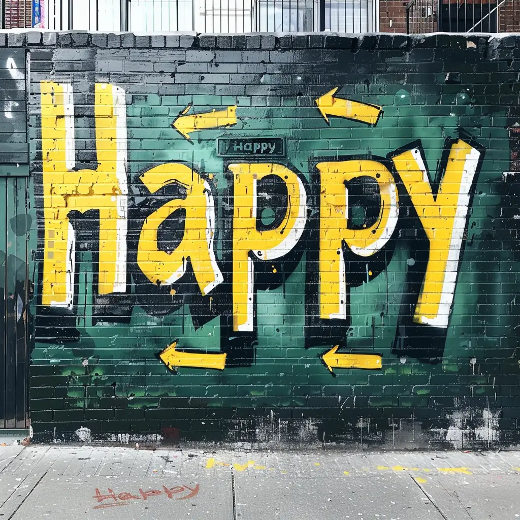 Happy font type graffiti wall word painting typography art