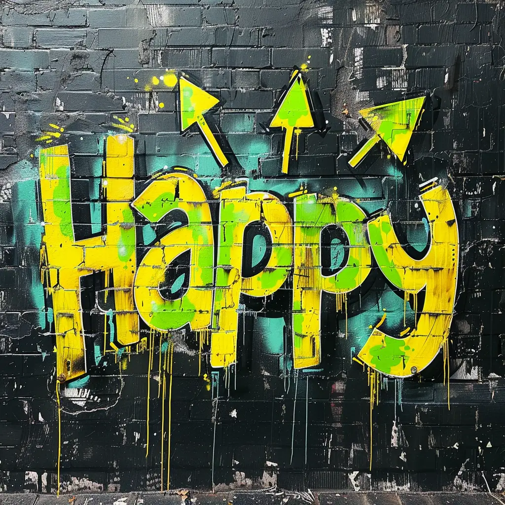 Happy type font graffiti wall word painting typography art