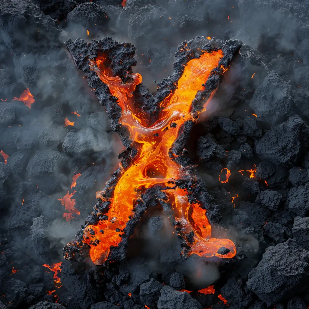 X lava letter font type rock flowing word