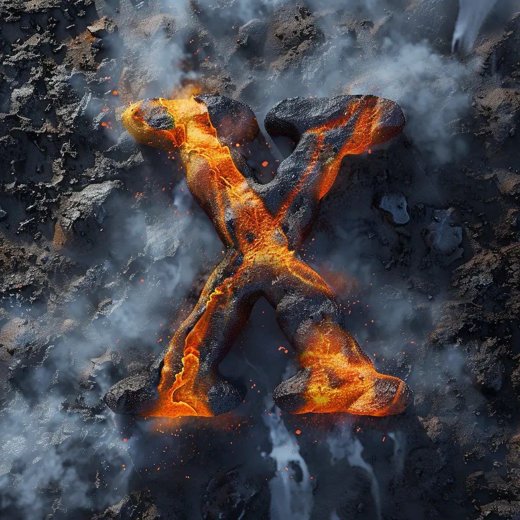 X lava letter type font rock flowing word