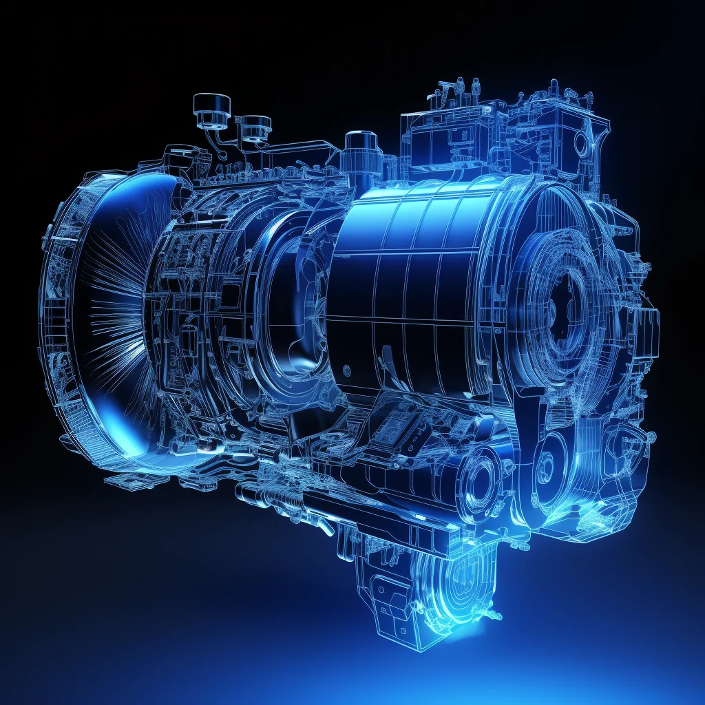 aeromotor aircraft engine wireframe structural isometric digital technological technology perspective