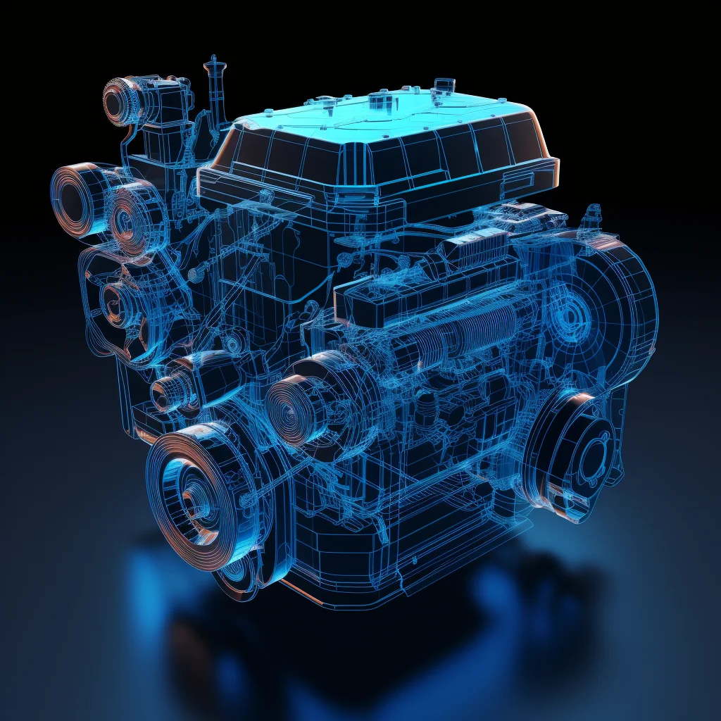 automobile auto engine wireframe structural digital isometric technological technology perspective