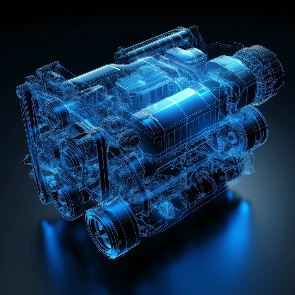 automobile auto engine wireframe structural isometric digital technological technology perspective