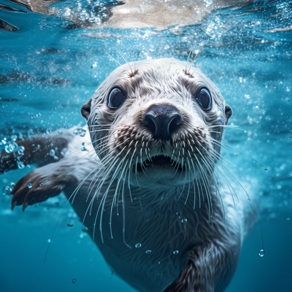 beaver otter underwater sea light swim diving photography