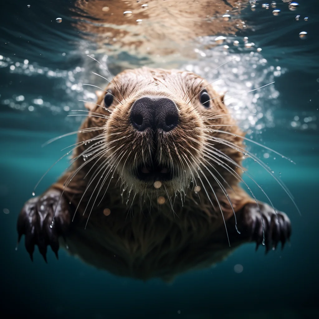 beaver underwater light sea swim diving photography