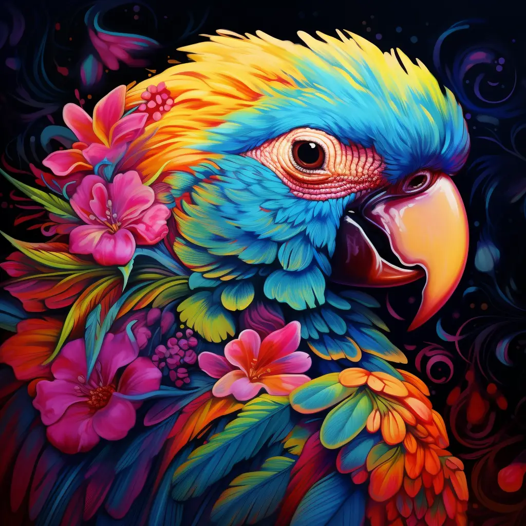 bird parrot head flower colorful illustration painting