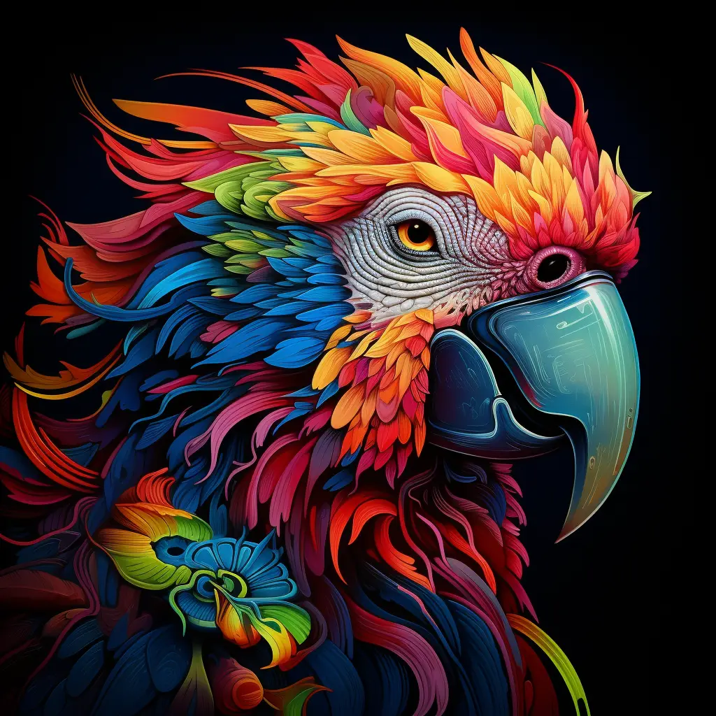 bird parrot head flower colorful painting illustration