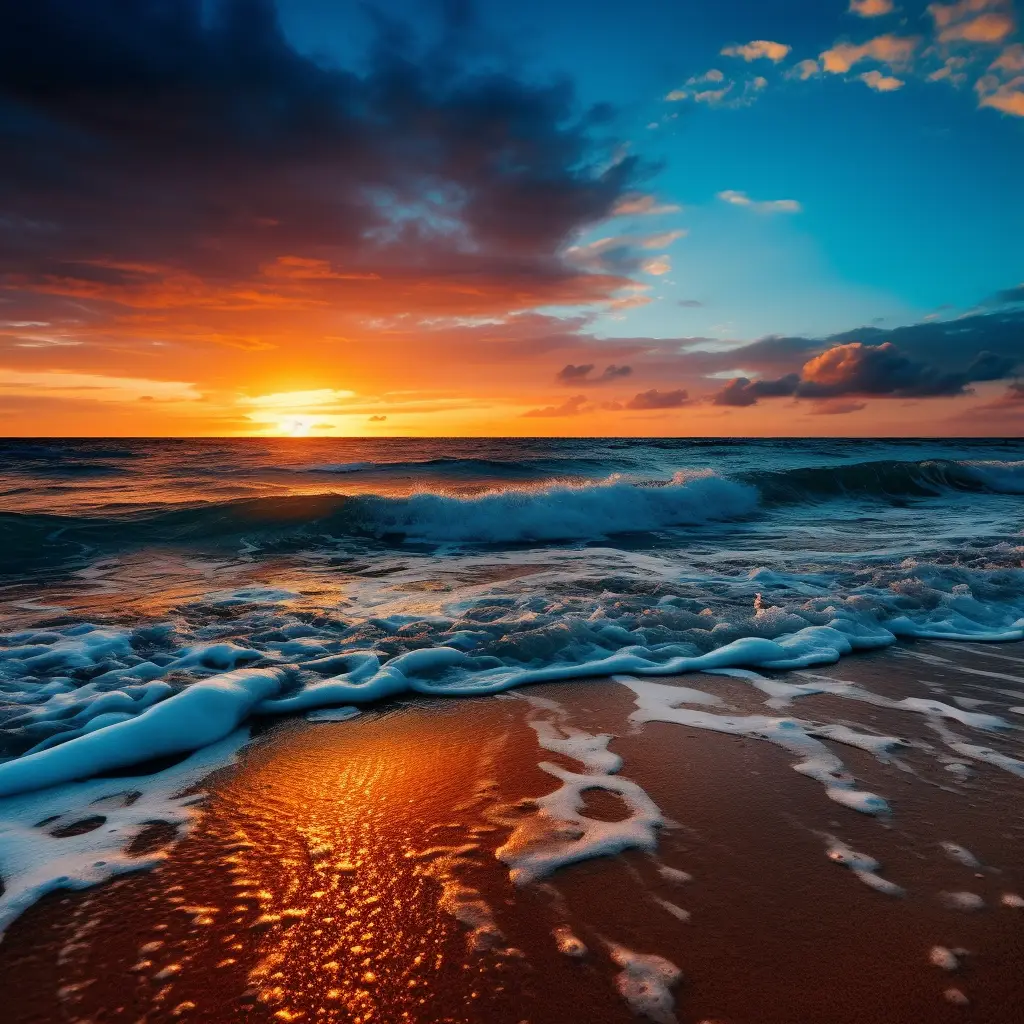 blue sky sunset evening sun beach sea photography