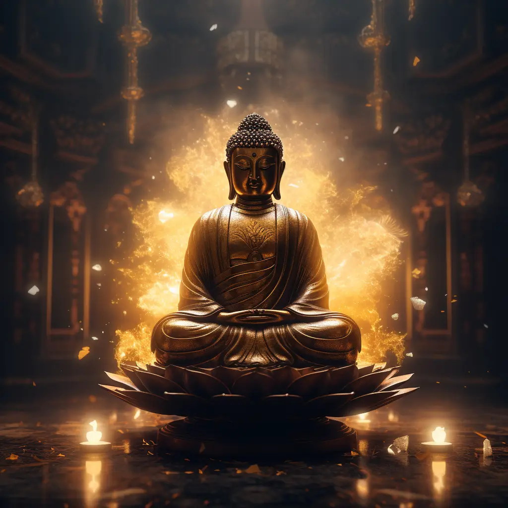 buddha golden gold metal lotus lighting virtual buddhism