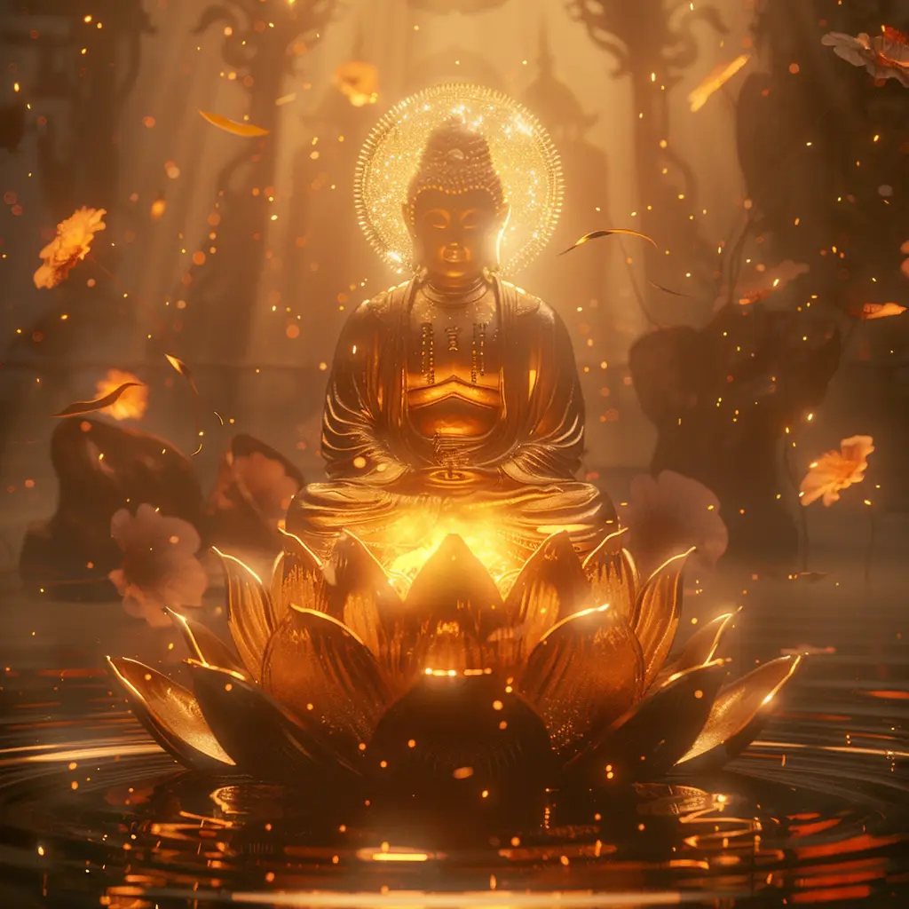 buddha golden lotus gold lighting Buddhism virtual