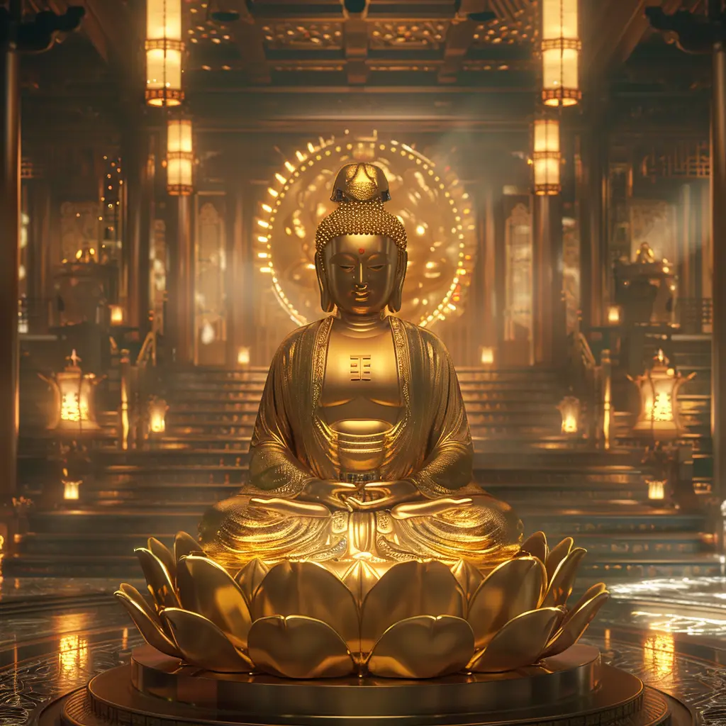 buddha golden lotus gold lighting virtual Buddhism