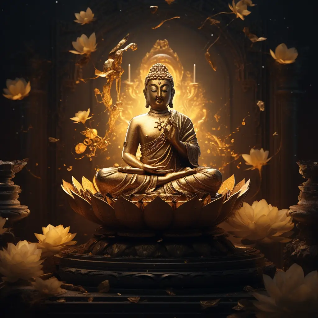 buddha golden metal lotus gold lighting virtual buddhism