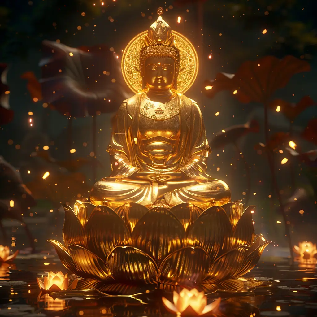 golden lotus gold buddha lighting virtual Buddhism