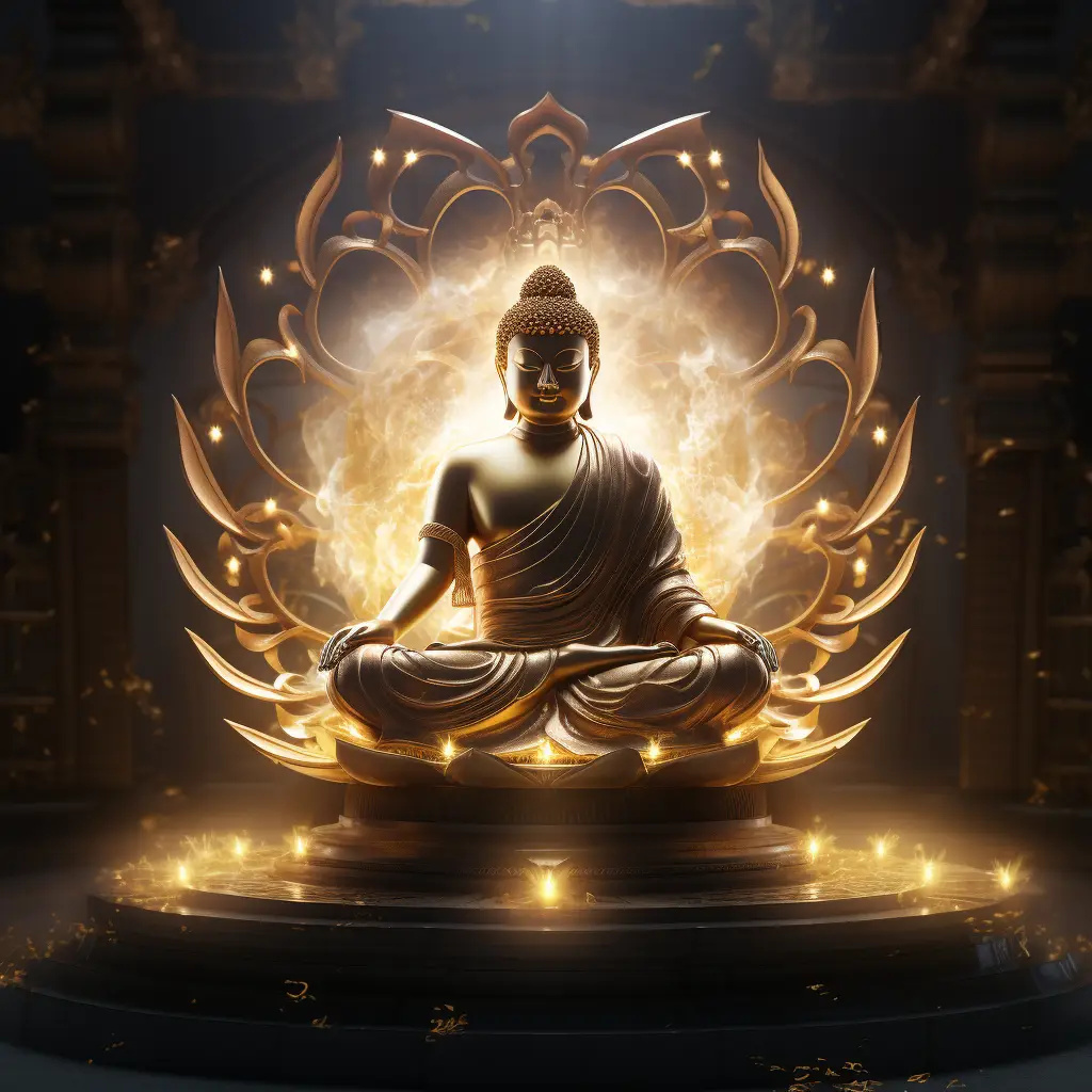 buddha golden metal lotus gold virtual lighting buddhism
