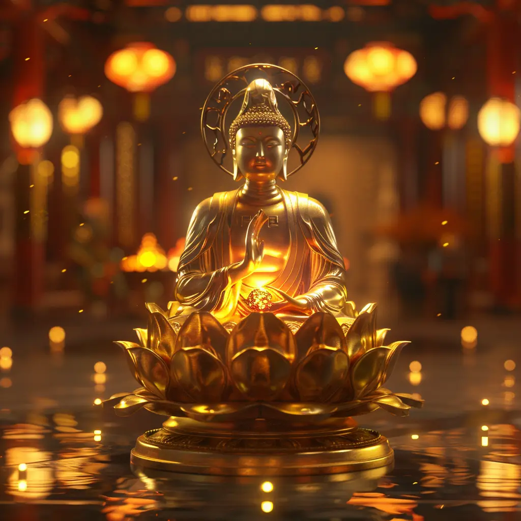 buddha lotus gold golden lighting Buddhism virtual