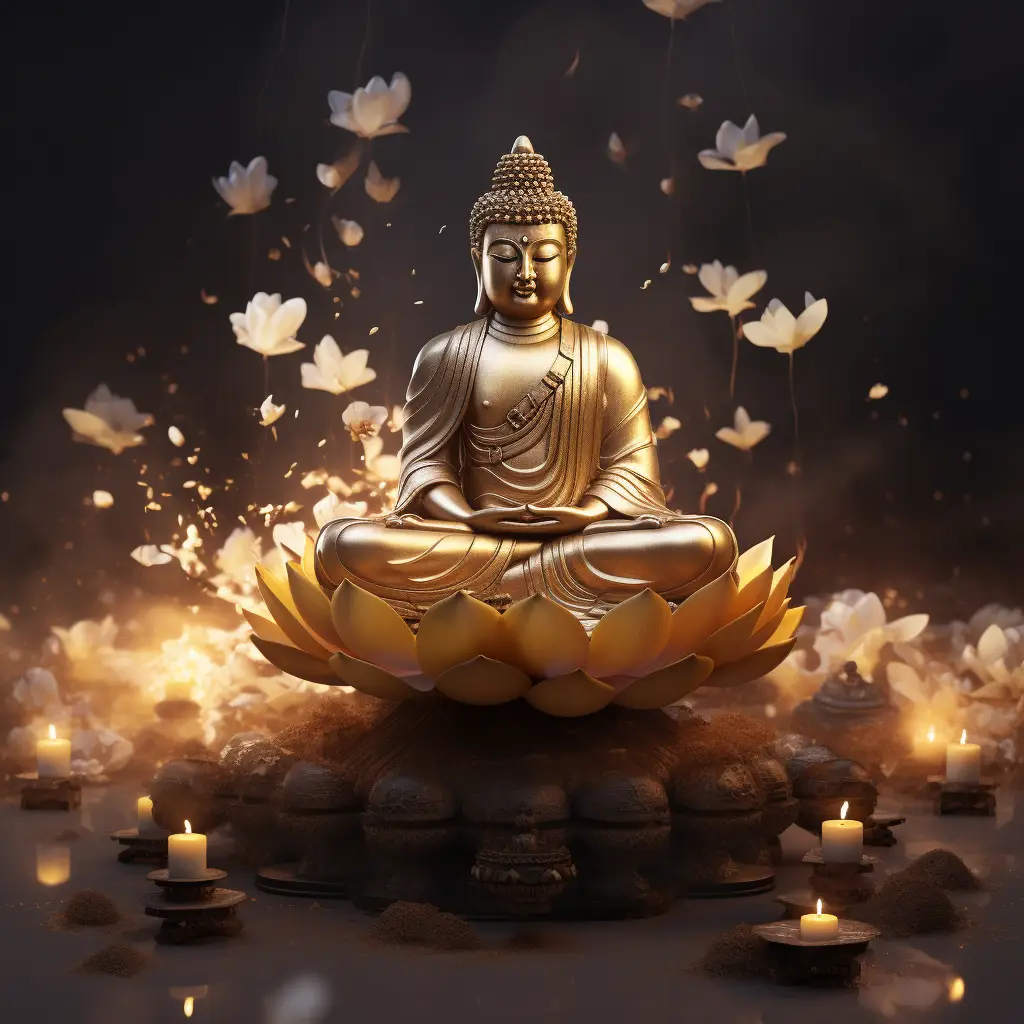 buddha lotus golden metal gold lighting virtual buddhism