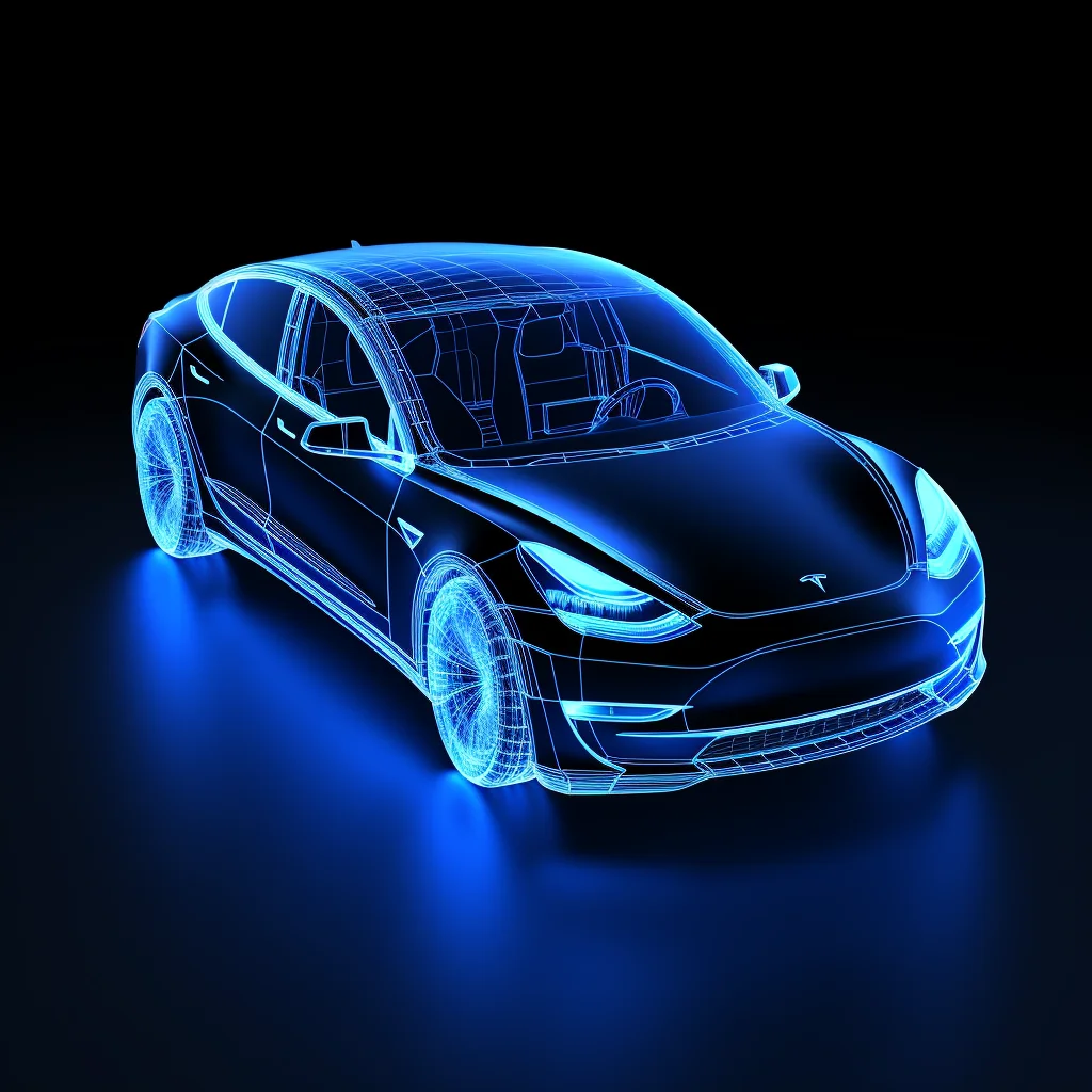 car tesla auto model wireframe structural isometric digital technological technology perspective