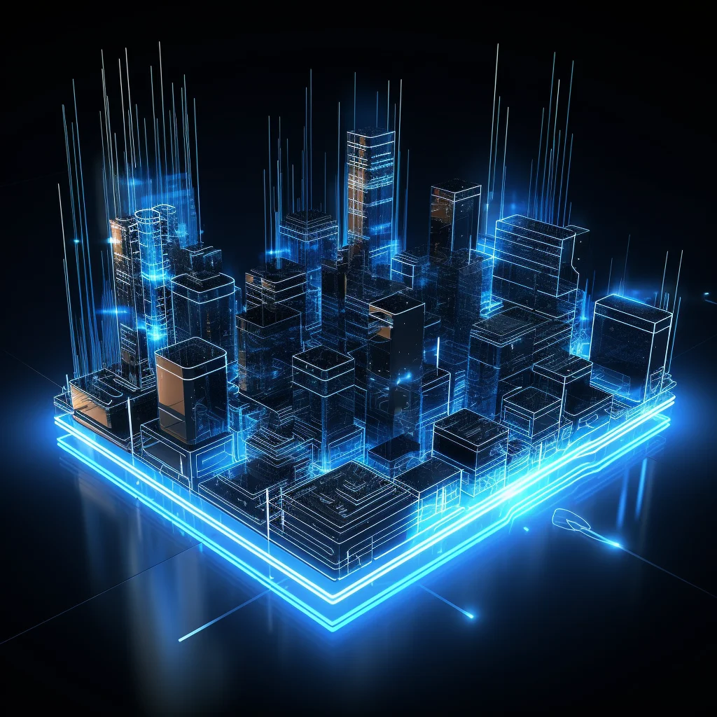 city building wireframe structural digital isometric technological technology perspective