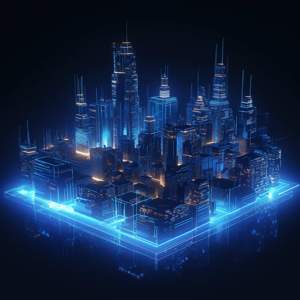 city building wireframe structural isometric digital technology technological perspective