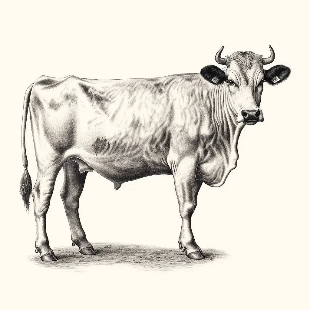 cow vintage illustration drawing black and white sketch