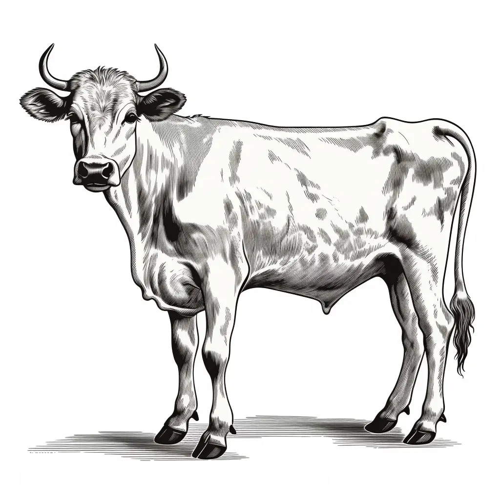 cow vintage illustration drawing sketch black and white