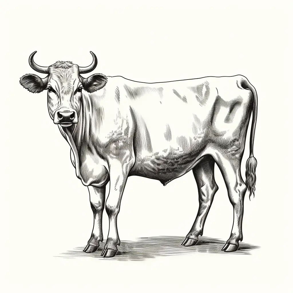 cow vintage illustration sketch black and white drawing