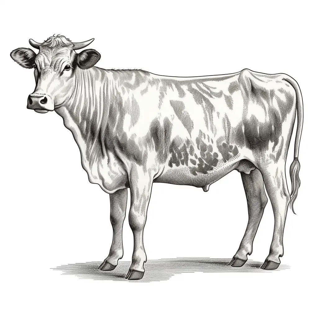 cow vintage illustration sketch drawing black and white