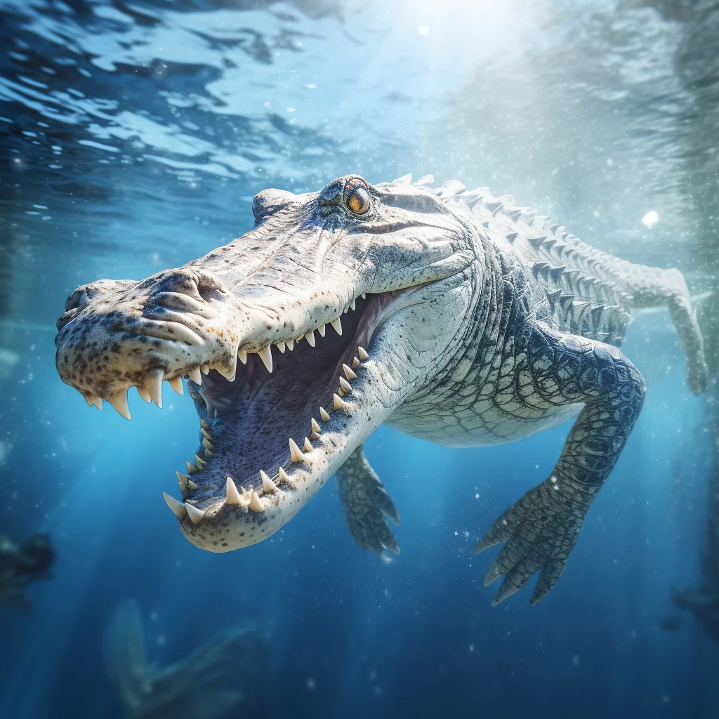 crocodile alligator sea underwater light diving swim photography