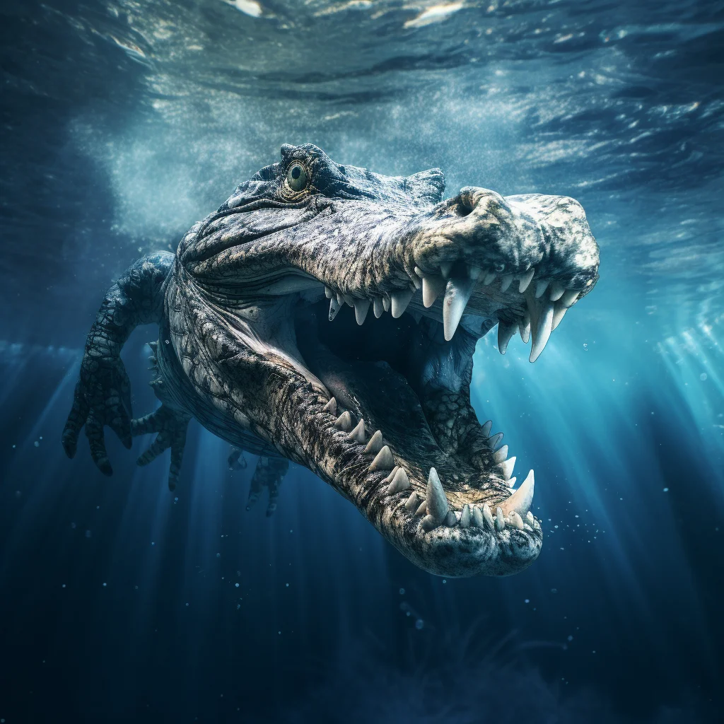 crocodile alligator underwater sea light diving swim photography