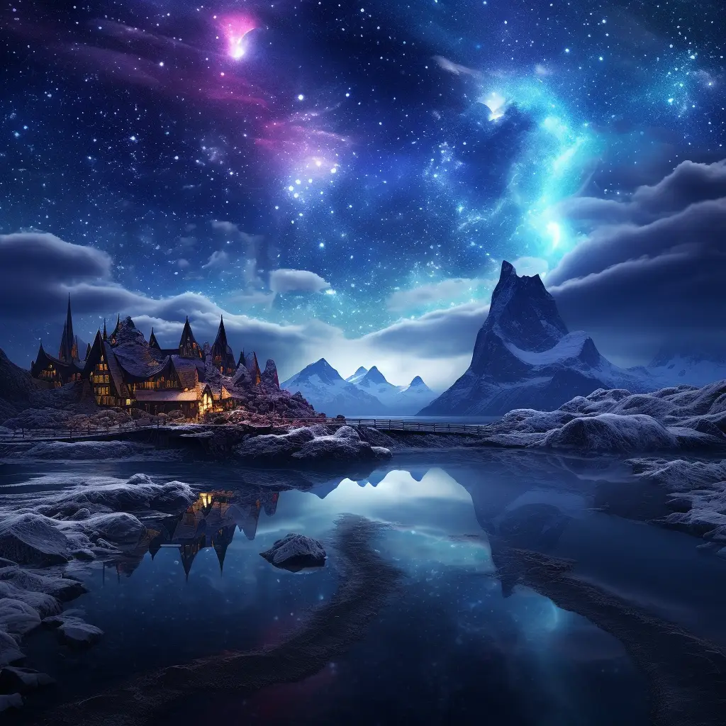 dark surreal sky moonlight starlight tree star galaxy blue night river dream virtual