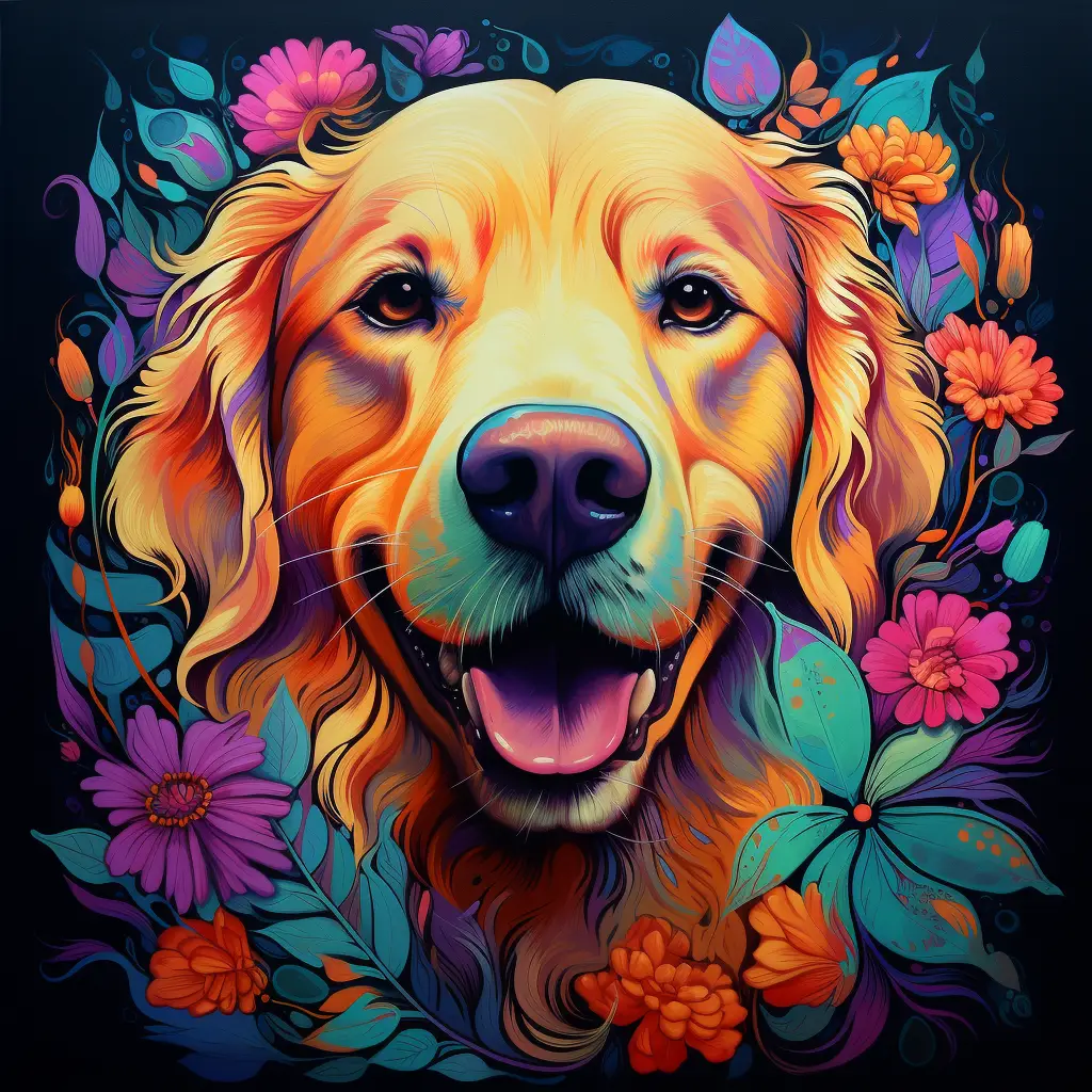 dog head flower colorful illustration painting