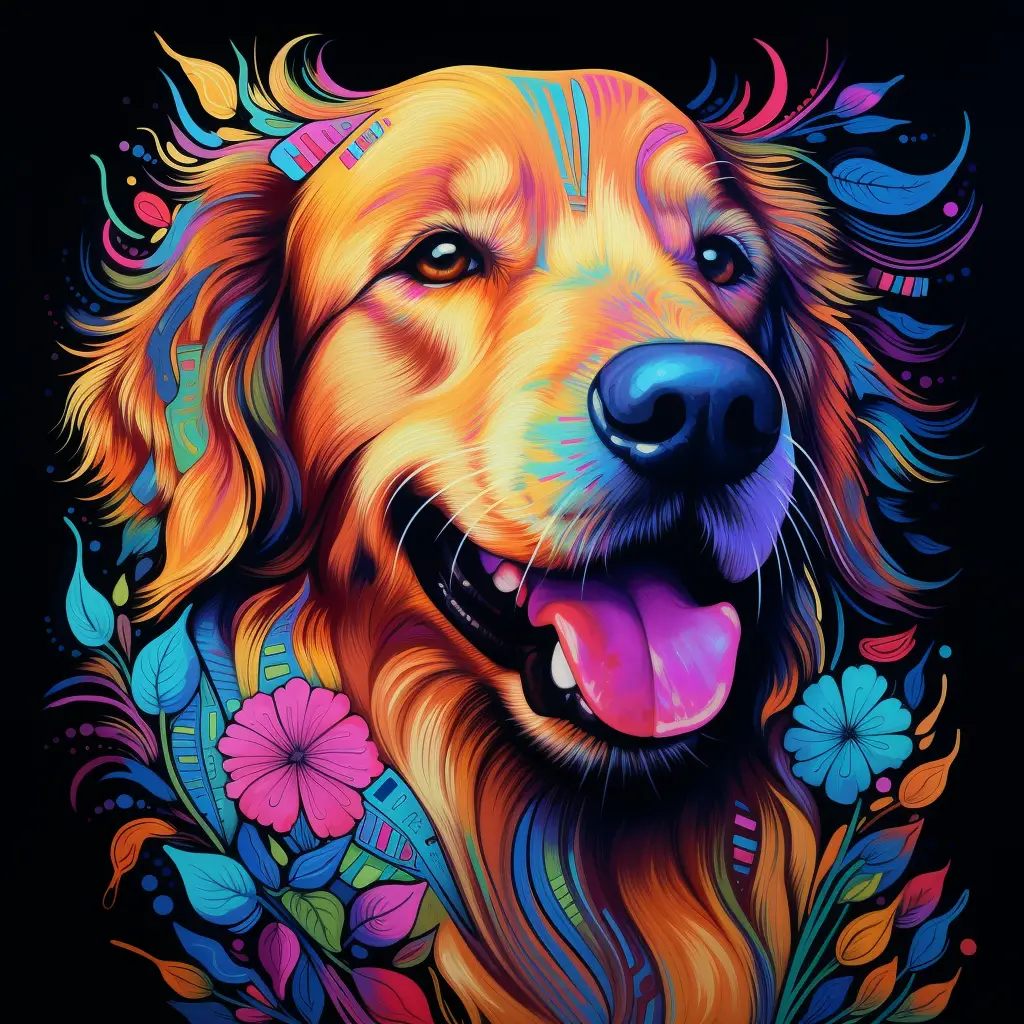 dog head flower colorful painting illustration