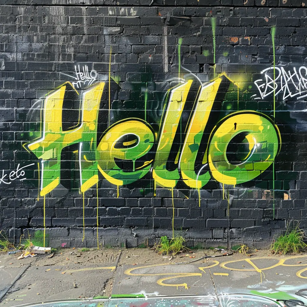 hello font type graffiti wall painting word typography art