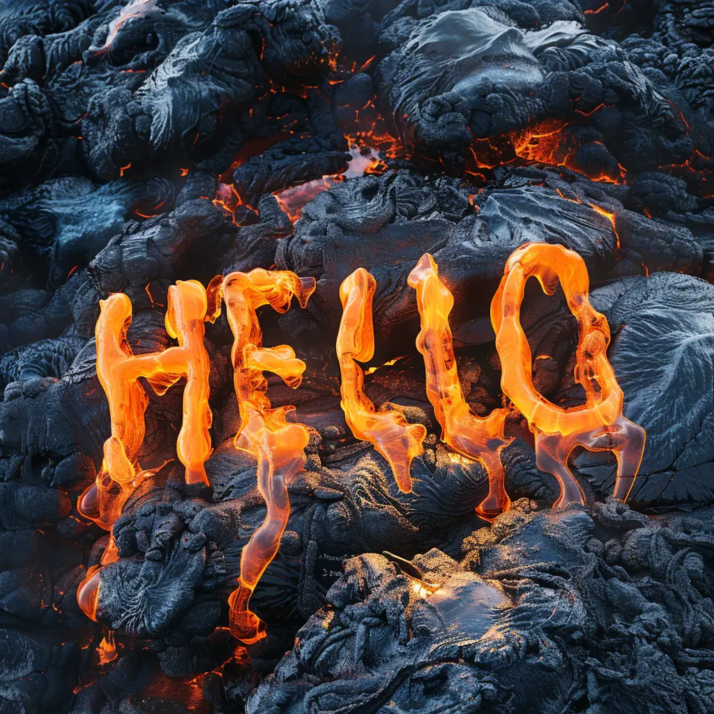 hello font type rock lava flowing word