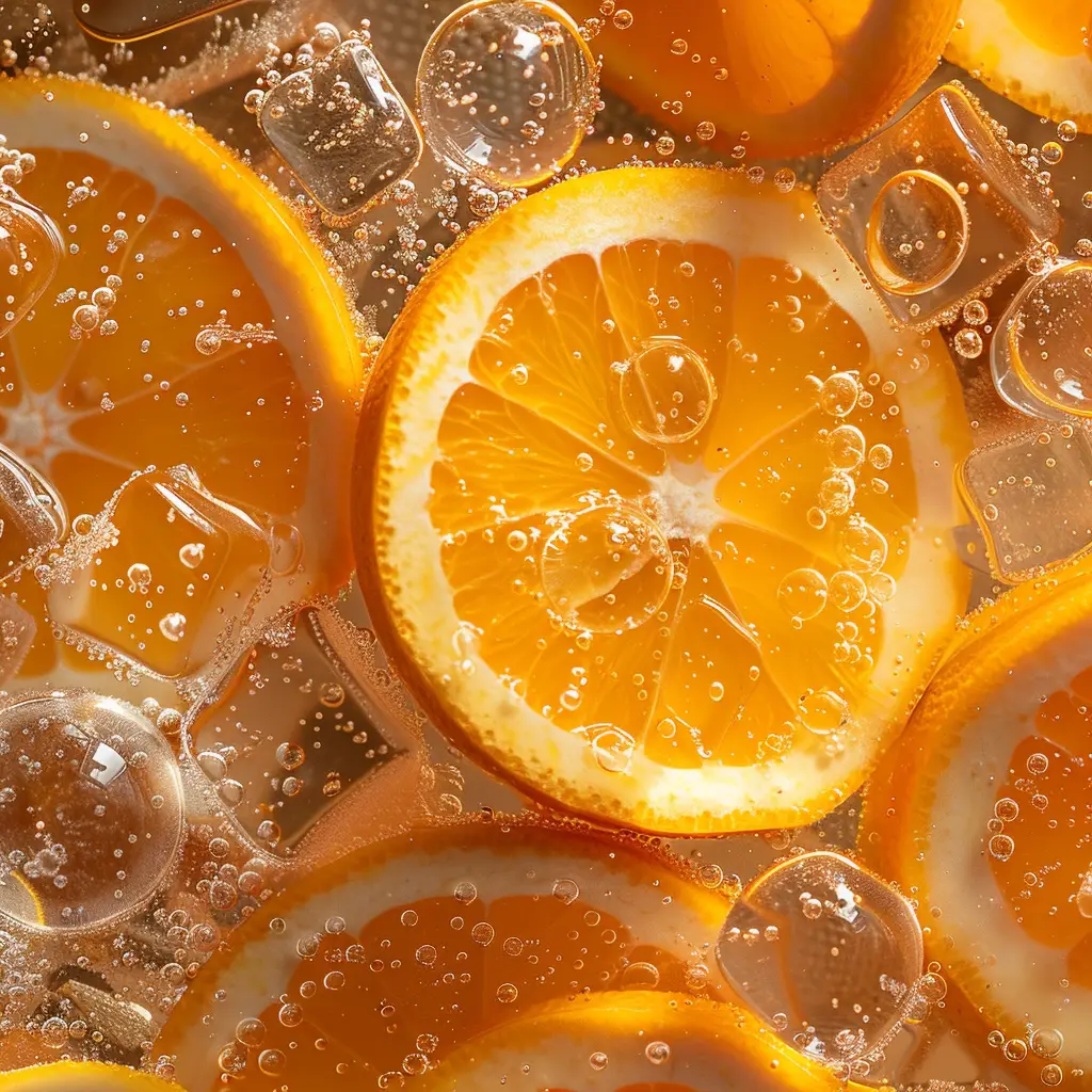 ice cube orange slice sparkling water bubble photography