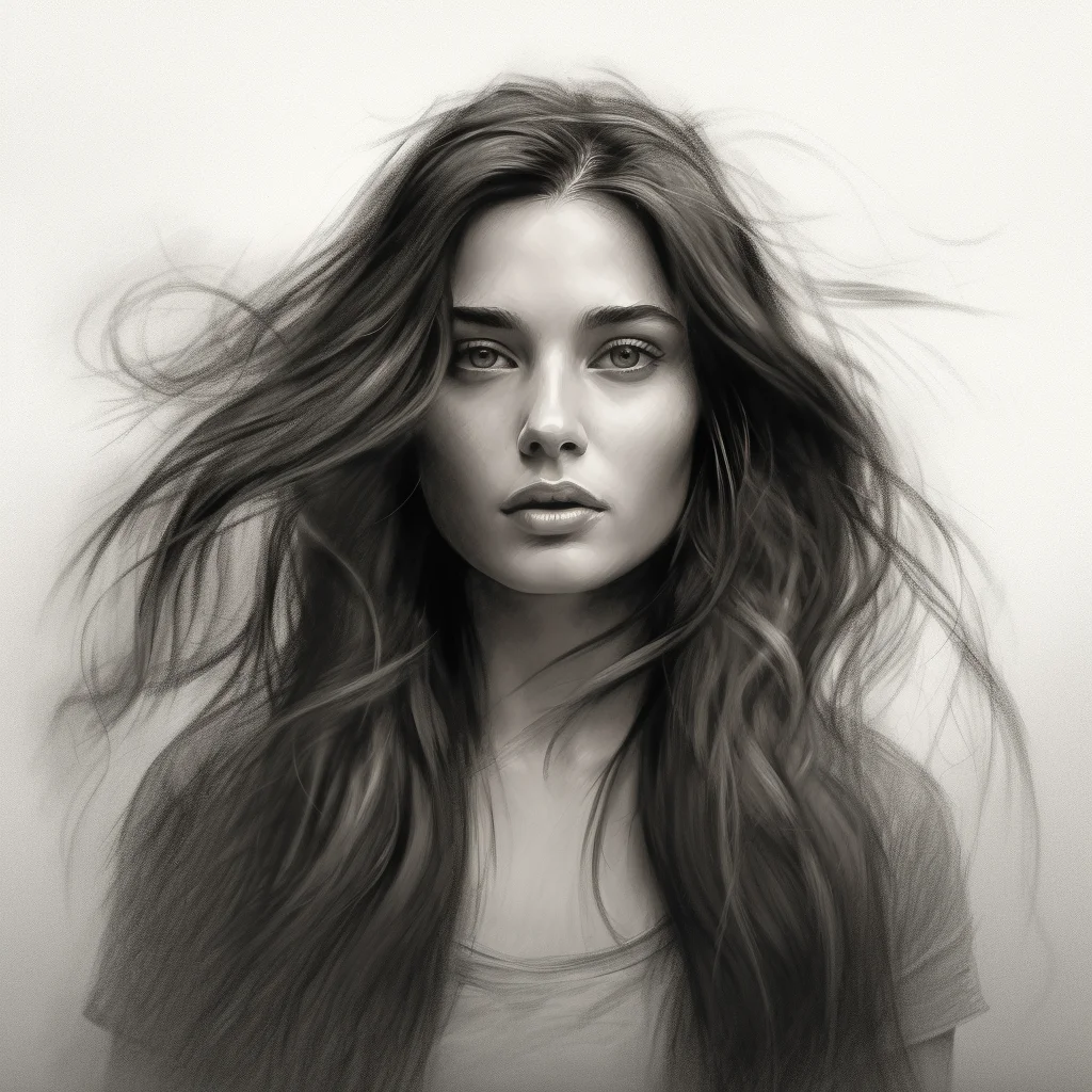 lady woman hair female head pencil drawing black and white sketch