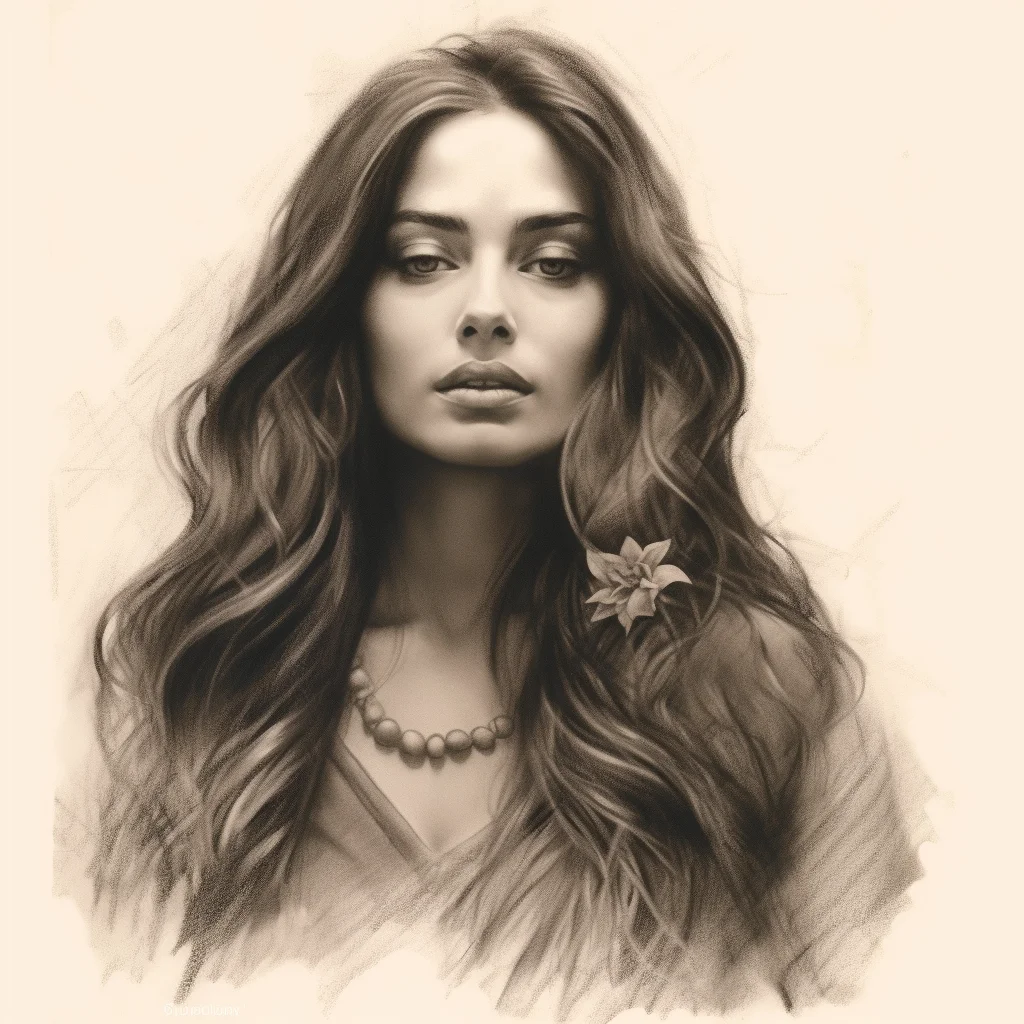 lady woman hair female head sketch drawing pencil black and white