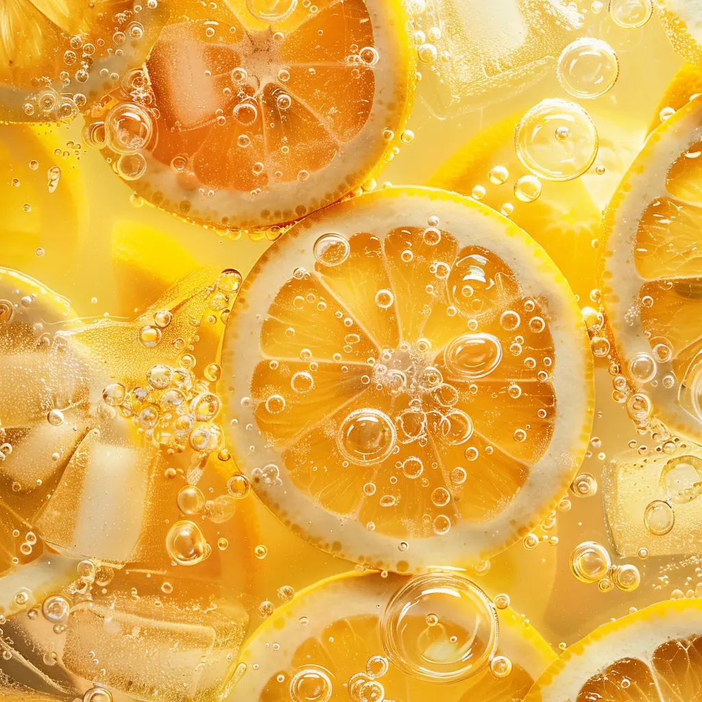 lemon slice ice cube sparkling water photography bubble