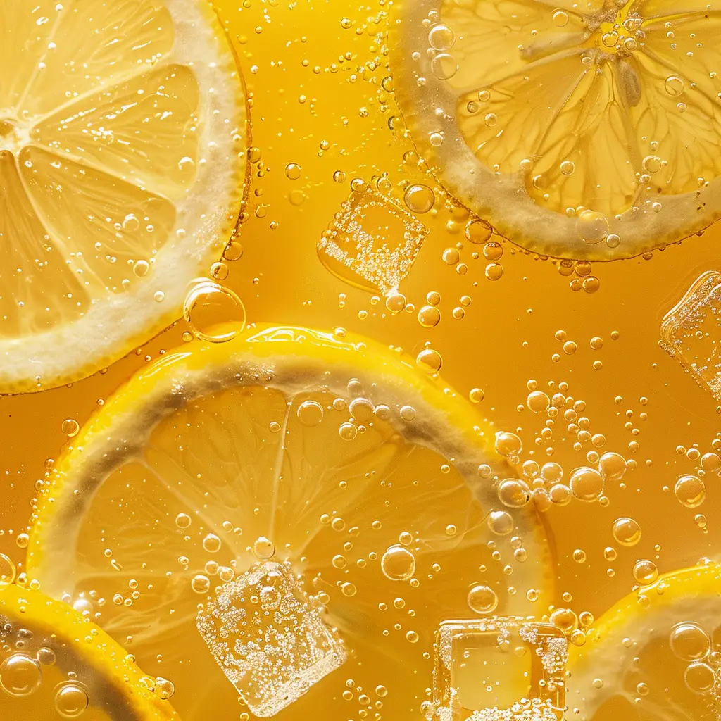 lemon slice sparkling water bubble ice cube photography