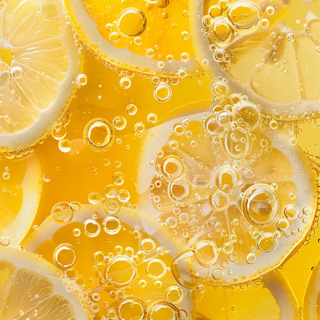 lemon slice sparkling water ice cube bubble photography