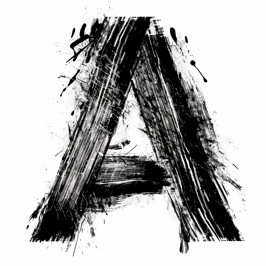 letter A brush ink art black and white font stroke