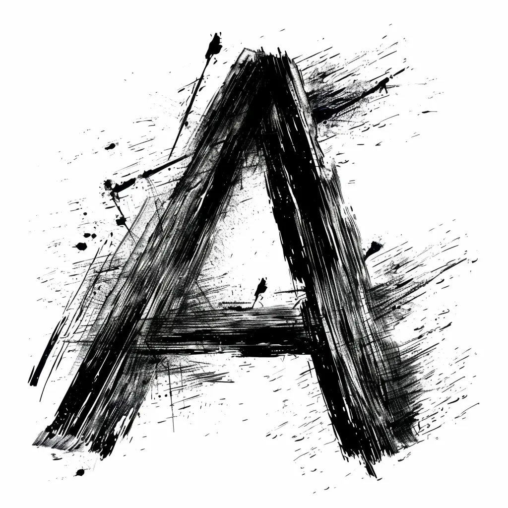 letter A brush ink black and white art font stroke