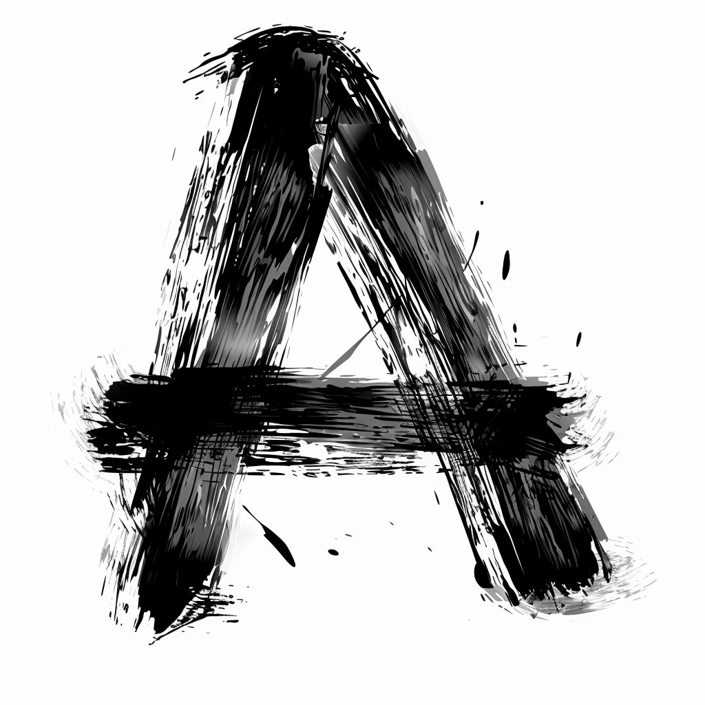 letter A brush ink black and white font art stroke