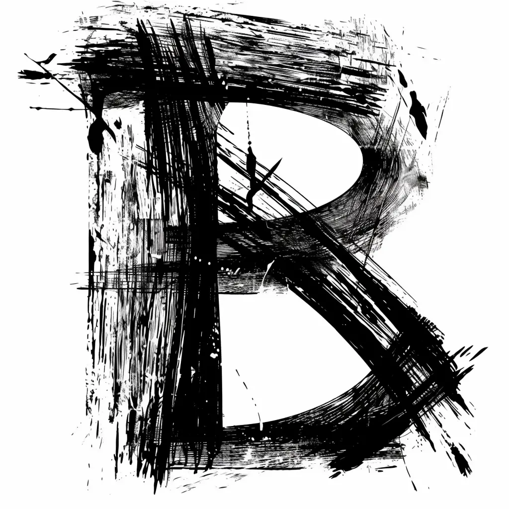 letter B brush ink black and white font art stroke