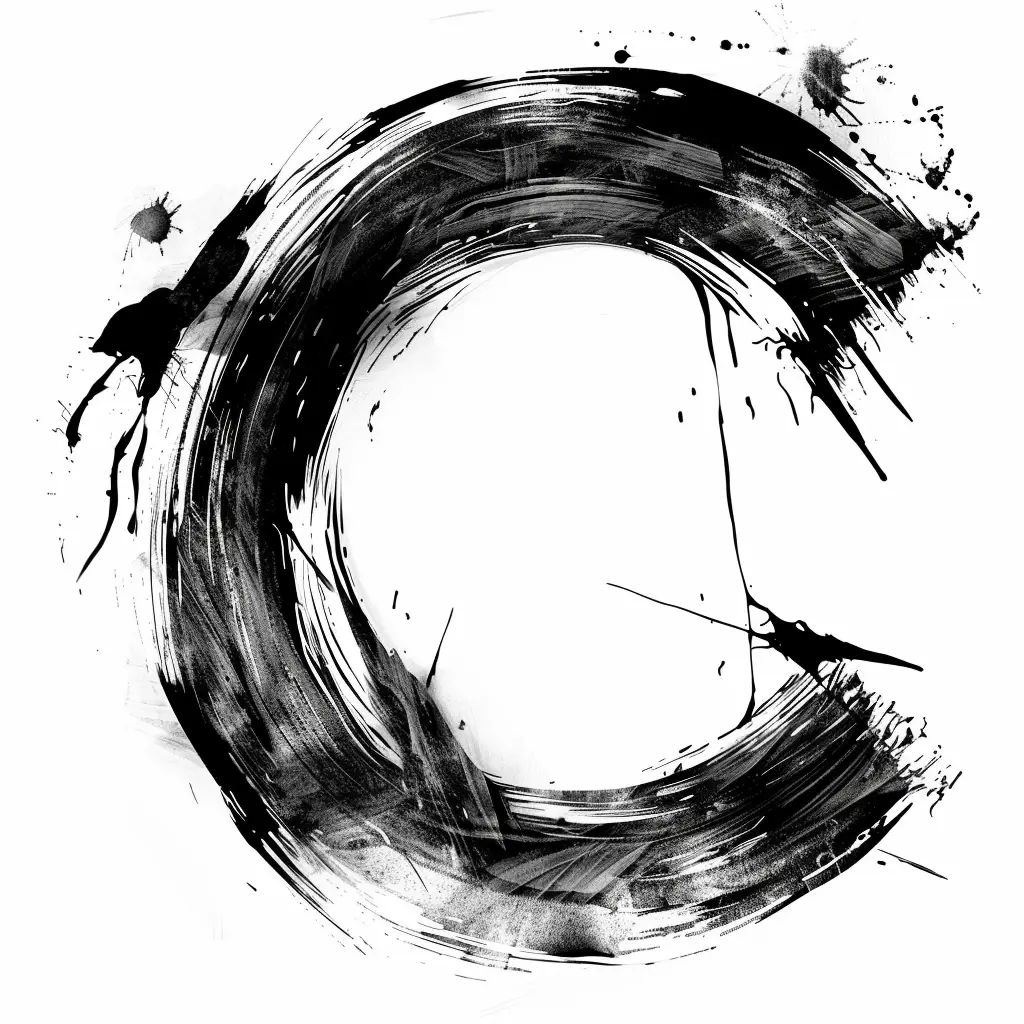 letter C brush ink black and white art font stroke