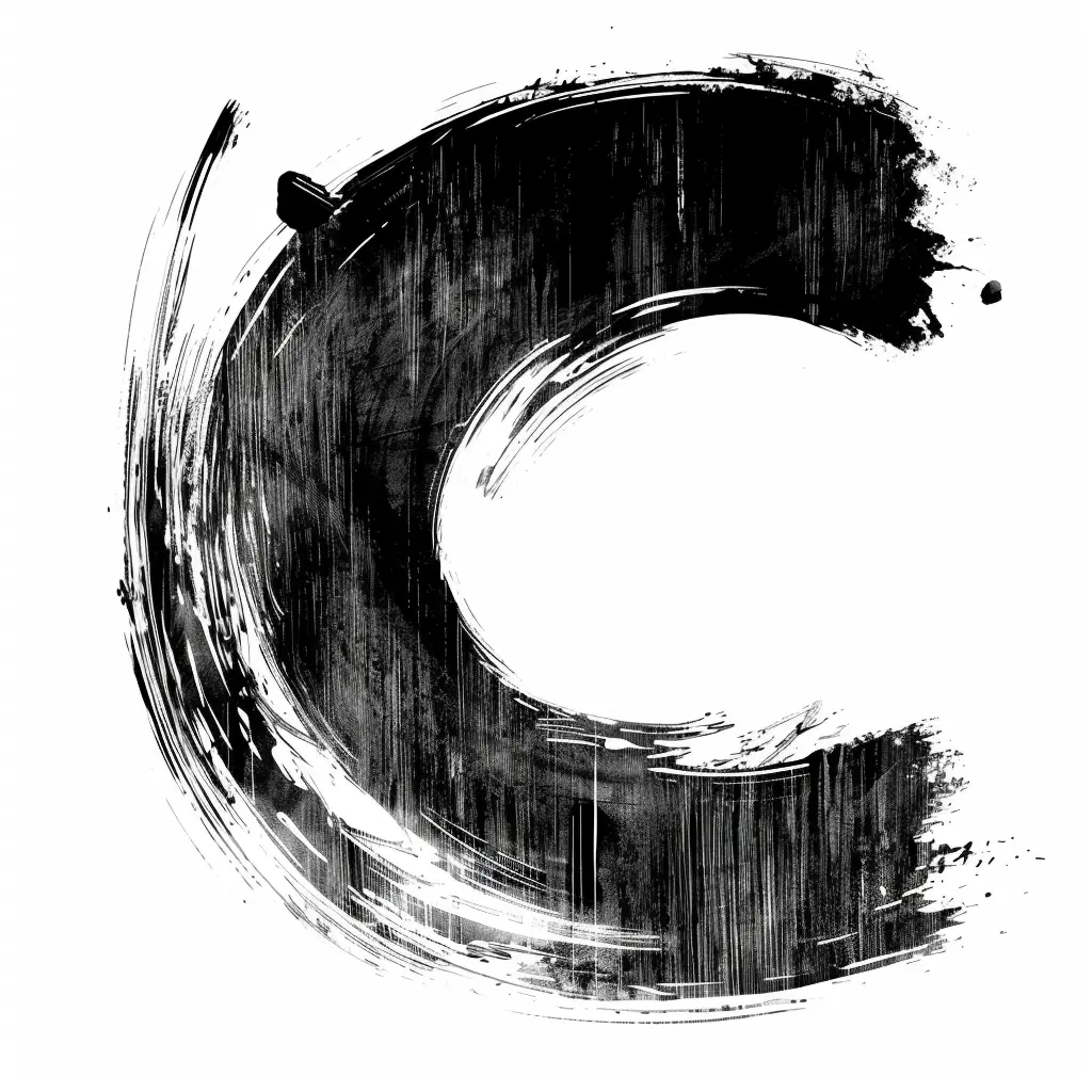 letter C brush ink black and white font art stroke